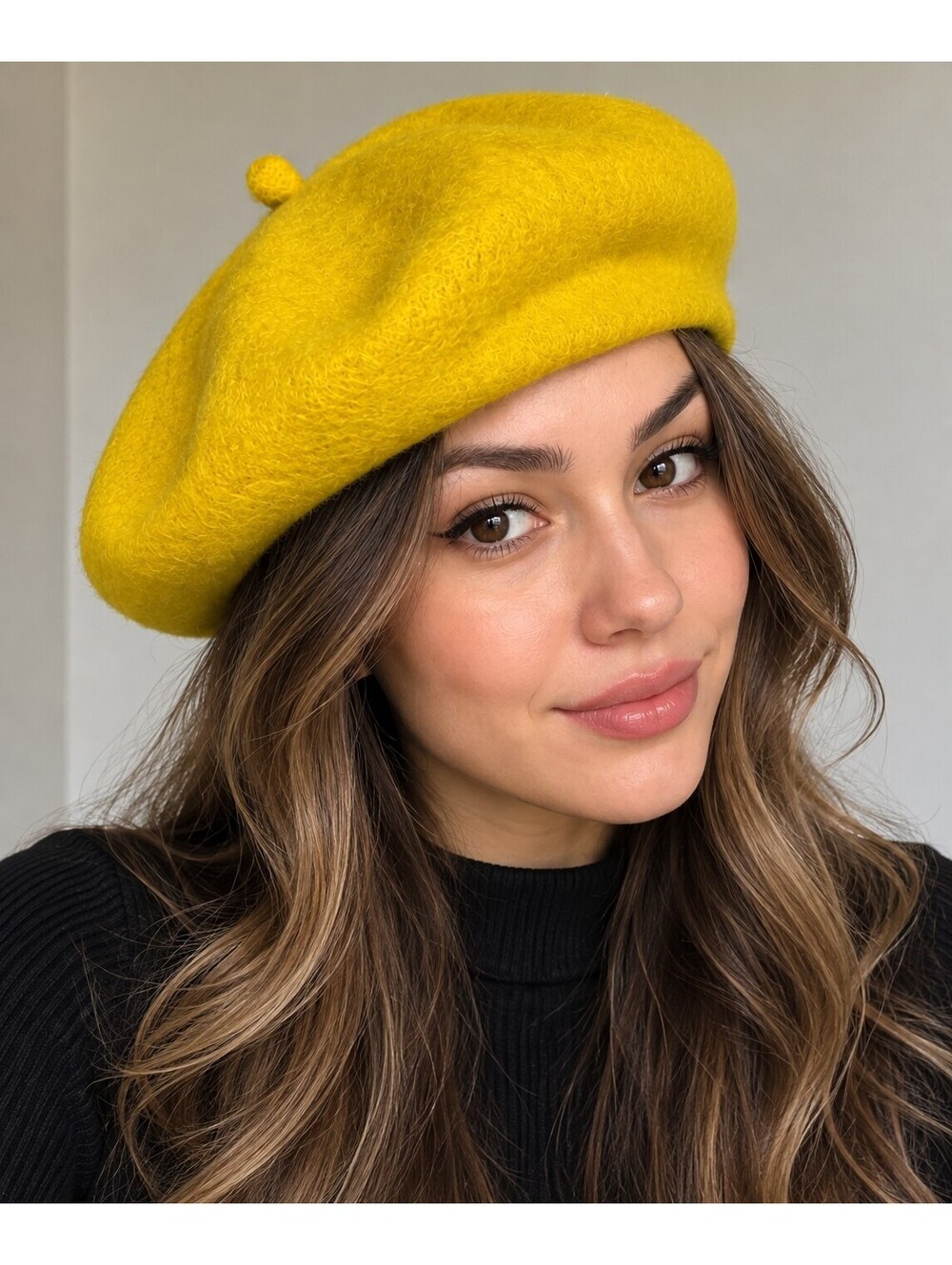 Yellow Wool Beret French Style Hat One Size